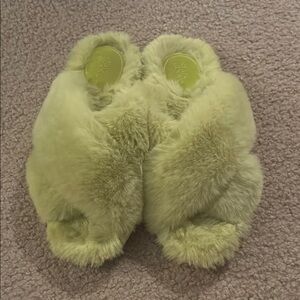 Stars Above Fuzzy Slippers in Light Green